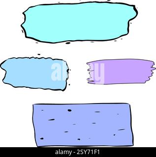 Set di pennelli vettoriali, modelli di tratti di pennello. Elementi di design grunge per i social media. Caselle di testo del rettangolo vettoriale o bolle vocali. Sporca angoscia Illustrazione Vettoriale