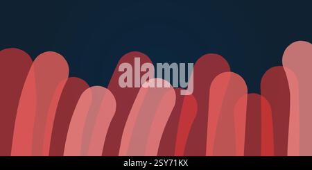 Grafica digitale astratta con forme curve rosse e viola spesse sovrapposte su sfondo blu scuro. Un design moderno e minimalista perfetto Illustrazione Vettoriale