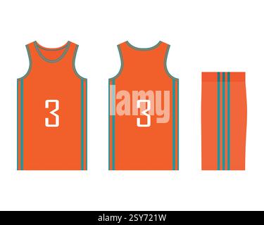 Modello di uniforme da basket per una squadra sportiva. Modello Jersey design vista frontale, vista posteriore e vista laterale. Illustrazione vettoriale Illustrazione Vettoriale