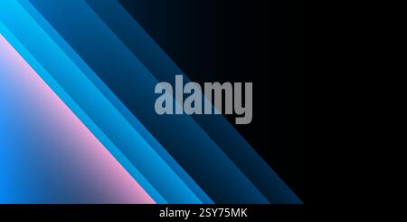 Un design moderno e astratto con sfumature diagonali di strisce blu sfumate. Sfondo scuro. La composizione dinamica trasmette energia, movimento, eleganza Illustrazione Vettoriale