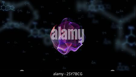 Immagine astratta di forma luminosa e morphing su strutture molecolari su sfondo nero Foto Stock