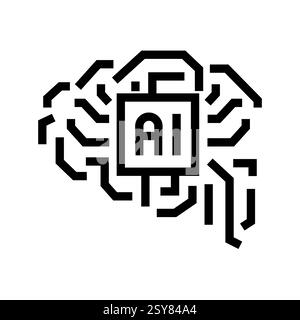 Icona della linea nera dell'intelligenza artificiale Illustrazione Vettoriale