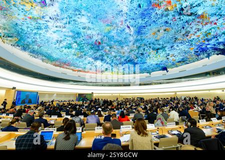 Ginevra, Svizzera - 24 febbraio 2025: Il Segretario generale delle Nazioni Unite Antonio Guterres affronta il segmento di alto livello della 58a sessione dei diritti umani Foto Stock