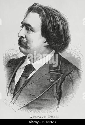 Gustave Doré (Paul Gustave Doré) (1832-1883). Artista, pittore e illustratore francese. Verticale. Incisione di Arturo Carretero (1852-1903). La Ilustración Española y americana (The Spanish and American Illustration), 1883. Foto Stock