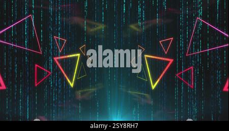 Immagine di triangoli e macchie bianche cadenti su sfondo nero Foto Stock