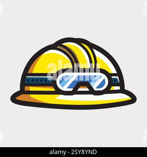 Cappuccio di sicurezza con occhiali di protezione - elmetto di sicurezza - attrezzatura di sicurezza Illustrazione Vettoriale