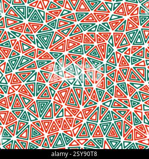 Sfondo di ripetizione triangolare. Dimensioni compatte dei triangoli. Triangoli interni ripetuti multipli. Stile multicolore. Modello ripetibile. Illustrazione Vettoriale
