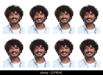 Foto di un uomo per passaporto o altro documento su sfondo bianco, set Foto Stock