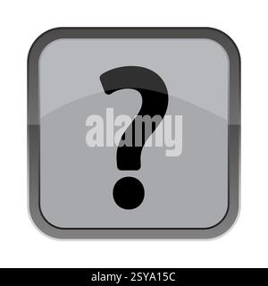 Icona punto interrogativo. Forma quadrata grigia. Simbolo di query misteriosa. Elemento della guida vettoriale. Illustrazione Vettoriale