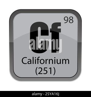 Californio 251. 98 novantotto. Simbolo chimico CF. Blocco periodico vettoriale. Illustrazione Vettoriale