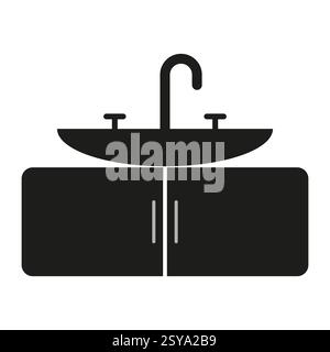 Icona sink. Lavandino in bagno. Simbolo dell'impianto idraulico dell'acqua. Illustrazione vettoriale. Illustrazione Vettoriale