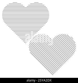 A forma di cuore a righe. Ripetizione della linea parallela. Simbolo d'amore minimalista. Illustrazione vettoriale. Illustrazione Vettoriale
