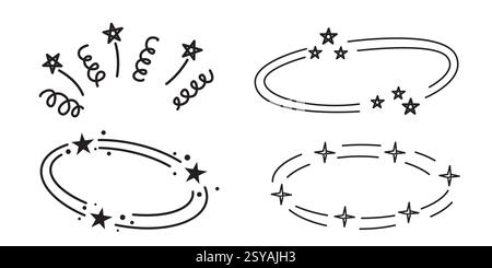 Effetti grafici di elementi emoticon fumettistici o manga vertigini disegnati a mano e ambientati isolati su sfondo bianco. Stile cartoni animati Illustrazione Vettoriale