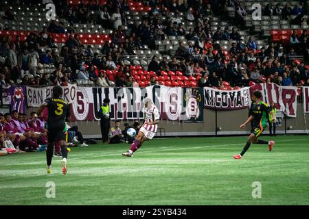 Vancouver, Canada. 27 febbraio 2025. Vancouver, British Columbia, Canada, 27 febbraio 2025: Eduardo Anderson (16 Deportivo Saprissa) in azione durante il primo turno della CONCACAF Champions Cup tra Vancouver Whitecaps FC e Deportivo Saprissa al BC Place Stadium di Vancouver, British Columbia, Canada (SOLO USO EDITORIALE). (Amy Elle/SPP) credito: SPP Sport Press Photo. /Alamy Live News Foto Stock