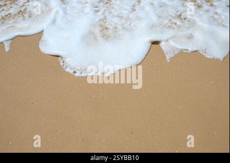 La splendida lacy Ocean WAVE sta facendo surf sulla spiaggia sabbiosa. Foto Stock