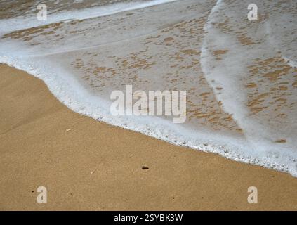 La splendida lacy Ocean WAVE sta facendo surf sulla spiaggia sabbiosa. Foto Stock