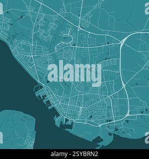 Mappa Blue Esbjerg, Danimarca. Mappa stradale della città vettoriale, area municipale. Illustrazione Vettoriale