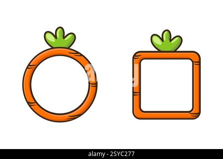 Bordo di carota o avatar a due fotogrammi su sfondo bianco. Cornice vettoriale dei cartoni animati. Illustrazione Vettoriale