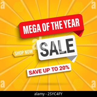 Banner Web di vendita modello di design victor. Sconto esclusivo, vendita Flash, Mega offerta con barra multifunzione realistica. Prezzo offerta speciale del prodotto . Illustrazione Vettoriale