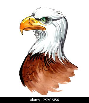 Testa di Aquila. Illustrazione ad acquerello disegnata a mano Foto Stock