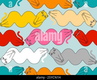 Struttura ondulata Cat senza cuciture. Sfondo di animali storto. Sfondo tessuto bambino Illustrazione Vettoriale