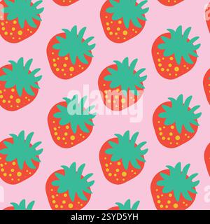 Motivo di fragole senza cuciture su un vivace sfondo rosa per un design creativo Illustrazione Vettoriale