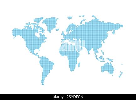 Una mappa del mondo in stile moderno. Una mappa del mondo composta da punti blu su sfondo bianco. Illustrazione Vettoriale