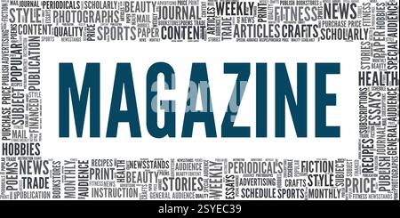 Immagine vettoriale rivista, parola cloud isolata su sfondo bianco. Illustrazione Vettoriale