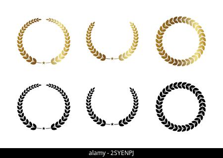 Questa immagine presenta un set di tre corone d'alloro in varianti oro e nero. Illustrazione Vettoriale