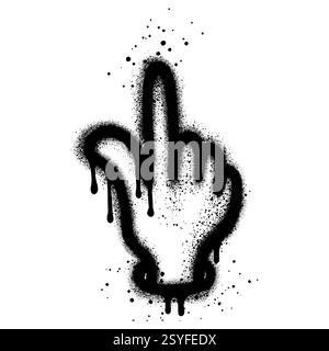 Icona con il dito della mano Graffiti spruzzata in nero su bianco. Illustrazione Vettoriale