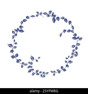 Corona floreale con rami e foglie in blu Foto Stock