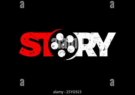 Movie Film Story Logo Design, Film Production Logo Design, film reel Vector, cinema logo, Production House logo striscia di pellicola astratta, Vector Icon Illustrazione Vettoriale