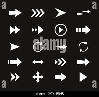 Serie frecce di icone nere. Icona freccia. Raccolta di frecce vettoriali. Freccia. Cursore. Semplici frecce moderne. Illustrazione vettoriale. Illustrazione Vettoriale
