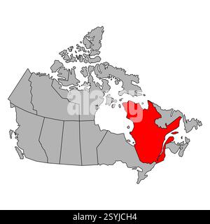 Quebec of Canada forma della mappa, illustrazione vettoriale dell'icona del concetto di nastro di viaggio piatto . Illustrazione Vettoriale