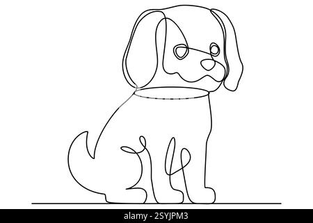 Illustrazione vettoriale a linea singola continua di un cane del design della silhouette Illustrazione Vettoriale