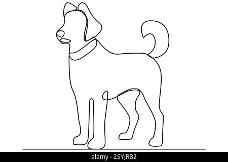 Illustrazione vettoriale a linea singola continua di un cane del design della silhouette Illustrazione Vettoriale