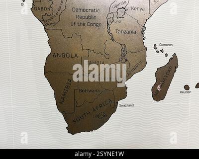 Mappa che mostra i paesi e le isole dell'Africa meridionale e orientale, mostrando i confini politici Foto Stock