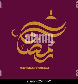 Testo arabo, tradotto come calligrafia Ramadan Kareem, per la celebrazione del festival della comunità musulmana. Carta vettoriale rossa e oro astratta in arabo Illustrazione Vettoriale