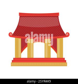 Vector Chinese Pavilion Arch. Architettura religiosa cinese. Icona di un edificio tradizionale asiatico. Tempio orientale con scale. Luogo di culto, pago Illustrazione Vettoriale