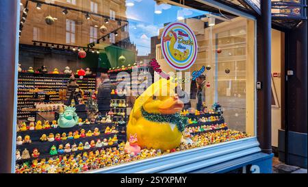 Amsterdam, Paesi Bassi - 3 dicembre 2024: Vetrina del negozio Mama Ducks. Negozio di souvenir sull'anatra alla gomma. Foto Stock