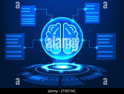 Tecnologia moderna l'ologramma mostra il sistema di informazione del sistema intelligente della tecnologia medica. Questo aiuta a vedere la struttura del cervello, maki Illustrazione Vettoriale