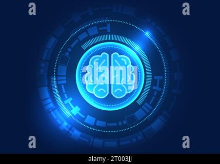 Tecnologia di sfondo cervello all'interno della tecnologia cerchia il cervello funzionante nel sistema di intelligenza artificiale che aiuta gli esseri umani a risolvere i problemi nel WO Illustrazione Vettoriale
