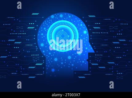 Robot di intelligenza artificiale cerchio tecnologico integrato rappresenta il processo di pensiero di un sistema di intelligenza artificiale che viene utilizzato in tutto il mondo per h Illustrazione Vettoriale