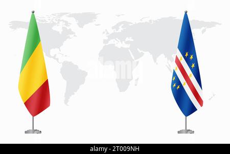 Bandiere del Mali e di Capo Verde per l'incontro ufficiale sullo sfondo della mappa mondiale. Illustrazione Vettoriale