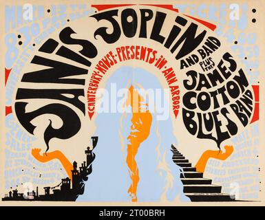 Poster dei concerti dell'Università del Michigan Janis Joplin Ann Arbor (Canterbury House Presents, 1969) Foto Stock