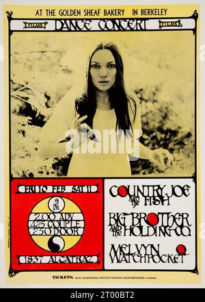 Janis Joplin con Big Brother and the Holding Company, Country Joe and the Fish, 1967 Berkeley, California, Vintage Concert poster Foto Stock