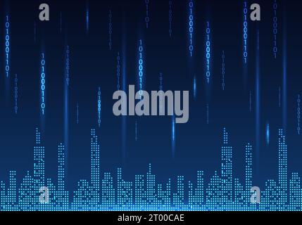 Città intelligente che porta la tecnologia per renderla conveniente per le persone e crea anche crescita aziendale in città. , è un vettore di pixel city e il codice Illustrazione Vettoriale