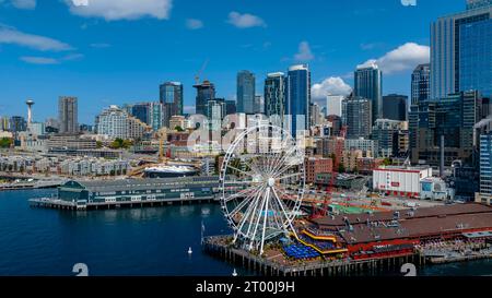 Vista aerea della città portuale di Seattle, Washington Foto Stock