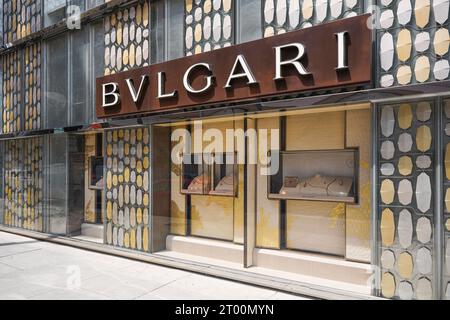 Bulgari, negozio italiano di moda e gioielleria di lusso a Beverly Hills, Los Angeles, California, USA. Negozi di articoli di lusso su Rodeo Drive. Foto Stock