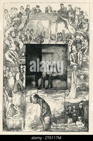 Frontespiece. Illustratore: Célestin Nanteuil. Illustrazione tratta da "le Dernier Jour d'un condamné" ("l'ultimo giorno di un uomo condannato", scritto nel 1829) e parte di una serie di incisioni pubblicate in "oeuvres" di Victor Hugo. Preceduto da "Napoleon le Petit" e seguito da "Claude Gueux". Libro pubblicato in francese da Eugène Hugues nel 1879. Foto Stock
